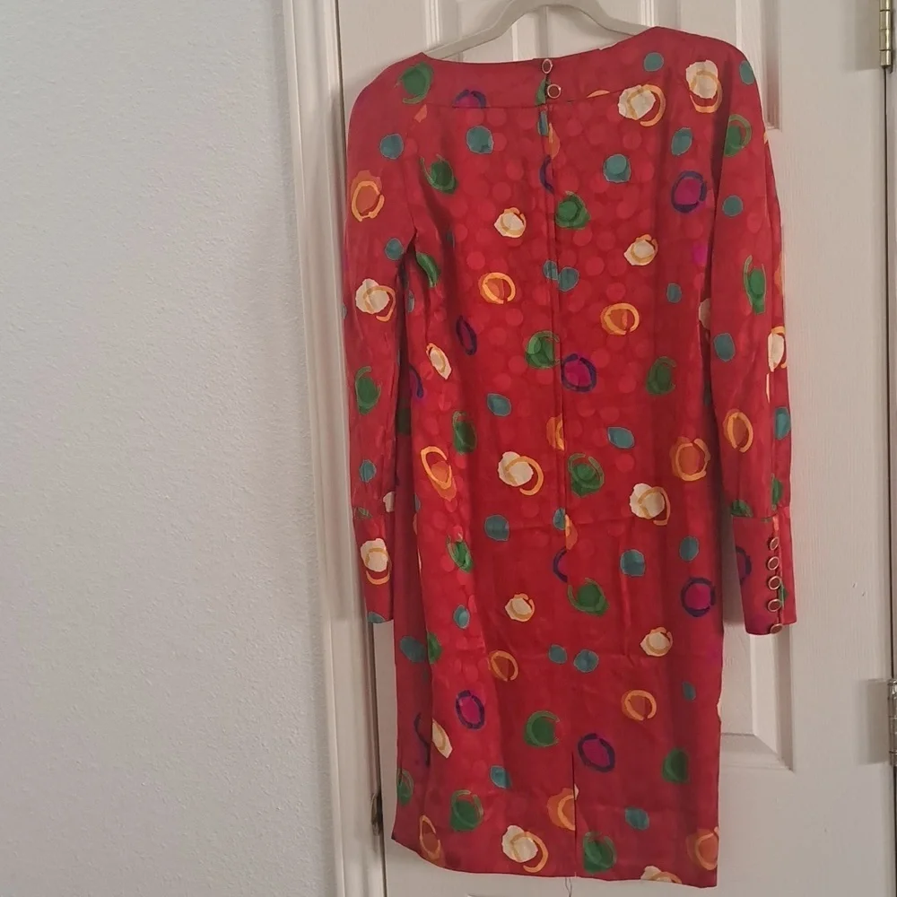 Vintage Albert Nipon Silk Red Dress with Subtle Patterns Sz 2 - Picture 7 of 8